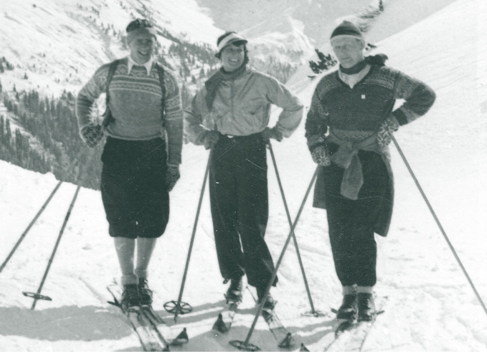 1933 Happy days in the Alps. Willy and Marius fashionably dressed in Bitten Eriksens handmade sweaters